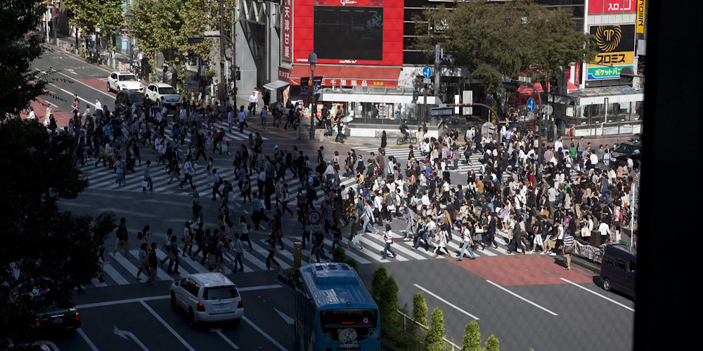 De drukste oversteek plaats ter wereld in de wijk Shibuya