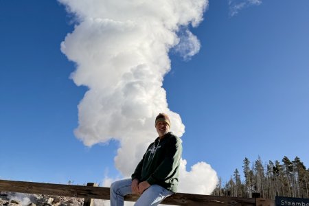 Pat bij Steamboat Geyser, deze is helaas niet te voorspellen