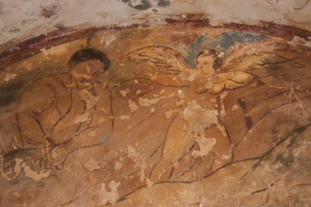 Een muusrschildering in het woestijn kasteel Al Amra