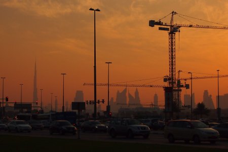 Zonsondergang met oa uitzicht op de Burj Khalifa