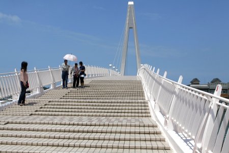 Loopbrug over de haven bij Denshui