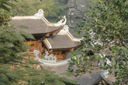 De daken van een pagode in Tam Coc