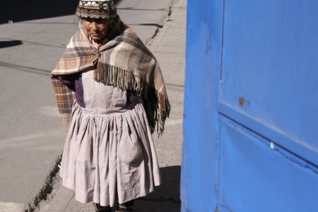 Kleine Boliviaanse vrouw met een matchende outfit